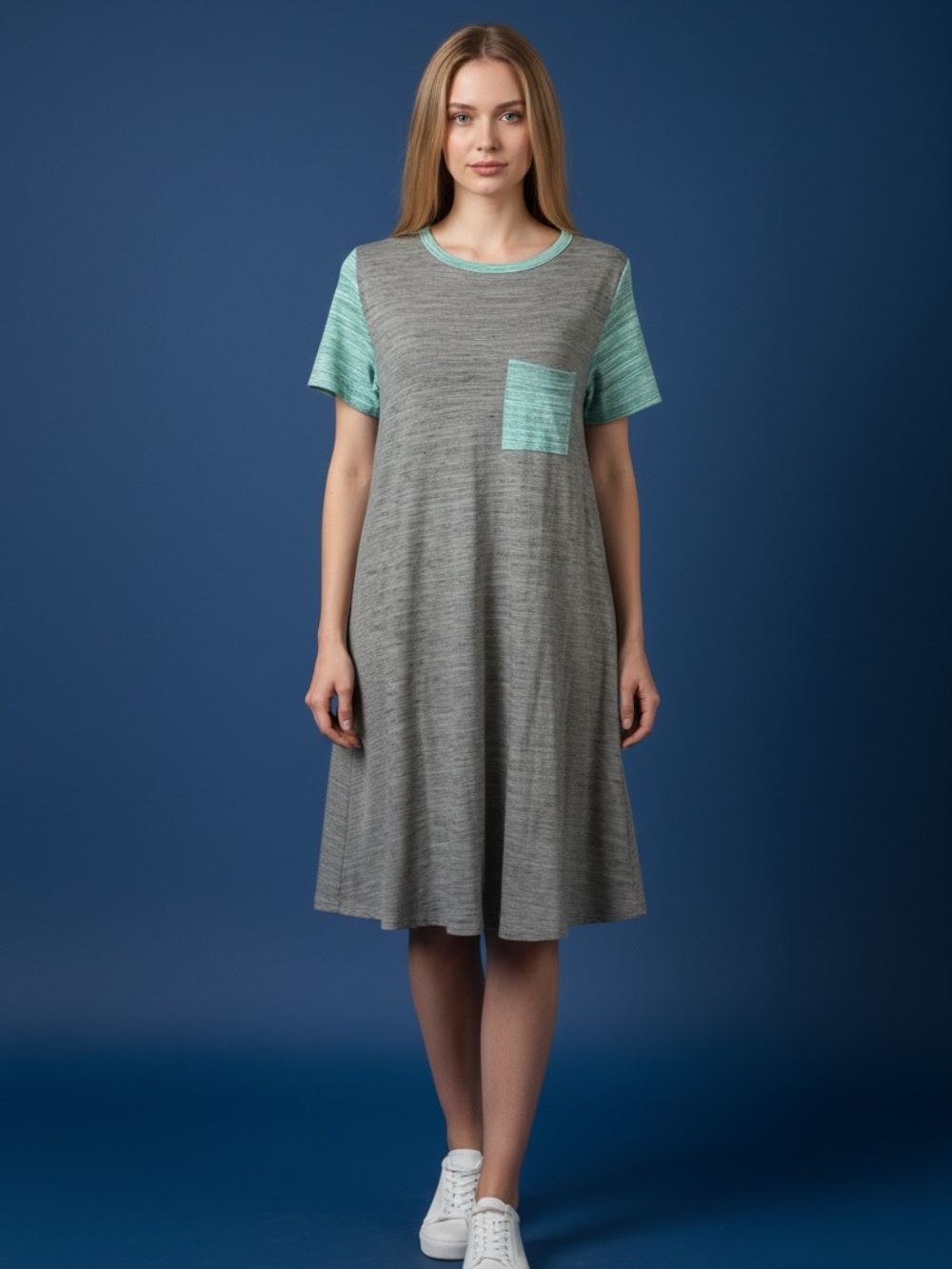 LuLaRoe Gray Midi Dress with Mint Accent